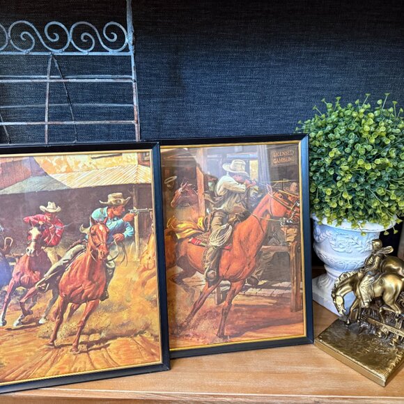 Mid Century Western Framed Gun Slinging Cowboys - Picture 9 of 17
